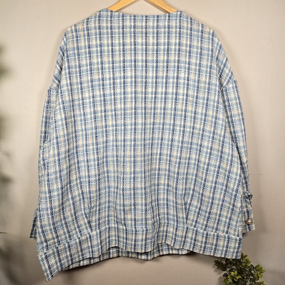 BloomChic Women's Blue Button Up Long Sleeve Blazer Jacket Plaid Top Size 18/20 - Picture 11 of 16